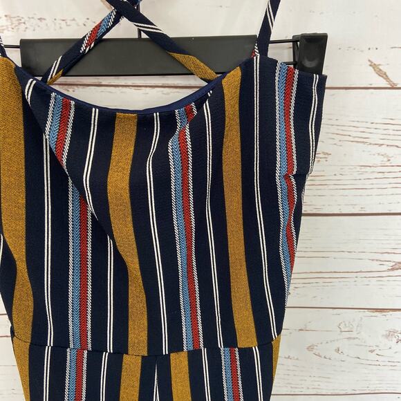 Windsor S Multicolor Boho Stripe Lace Up Open Back Spaghetti Strap Romper - Picture 4 of 9